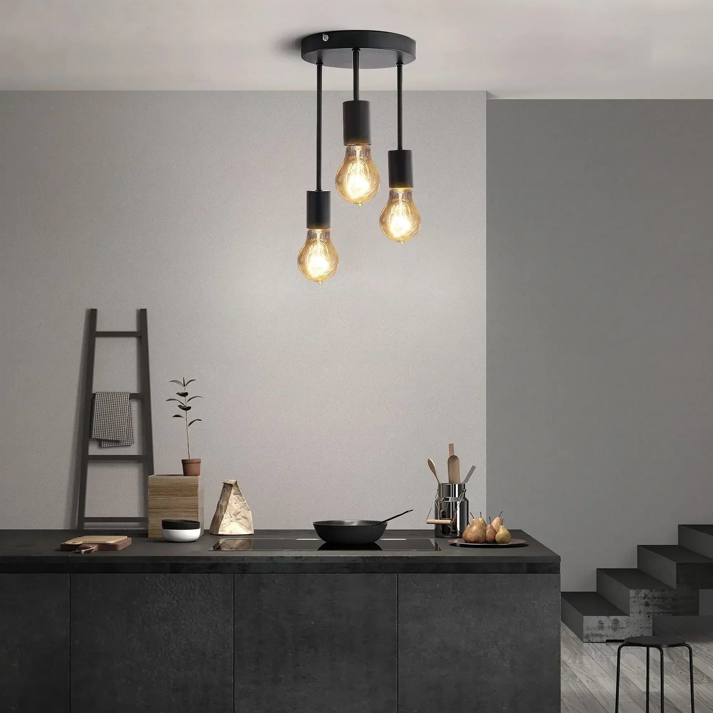 LumièreIndustrielle - Lampe de Plafond Vintage à 3 Bras