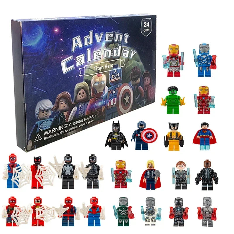 Calendrier de l'Avent de figurines d'action en PVC Marvel 24 pièces - Cadeau de compte à rebours de Noël pour enfants