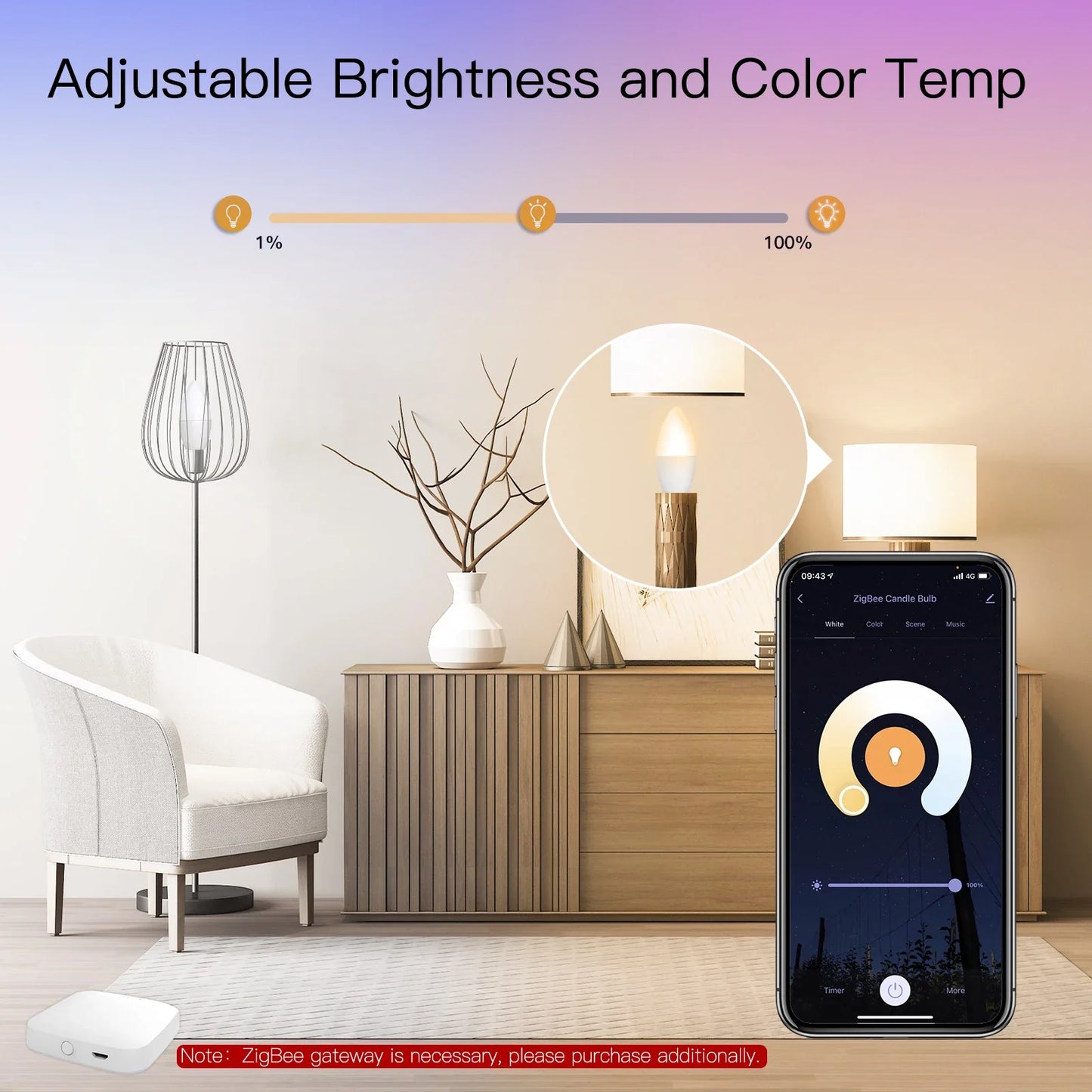 Ampoule LED Tuya Zigbee E14 - Lampe à bougie WiFi RGB Contrôle via SmartLife Google Alexa Apps
