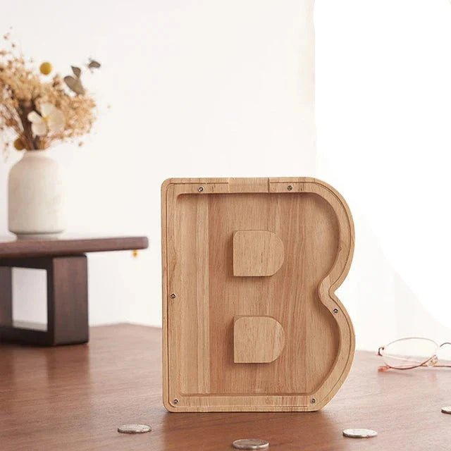 Tirelire avec lettres en bois – Épargner – personnalisable – rangement sécurisé