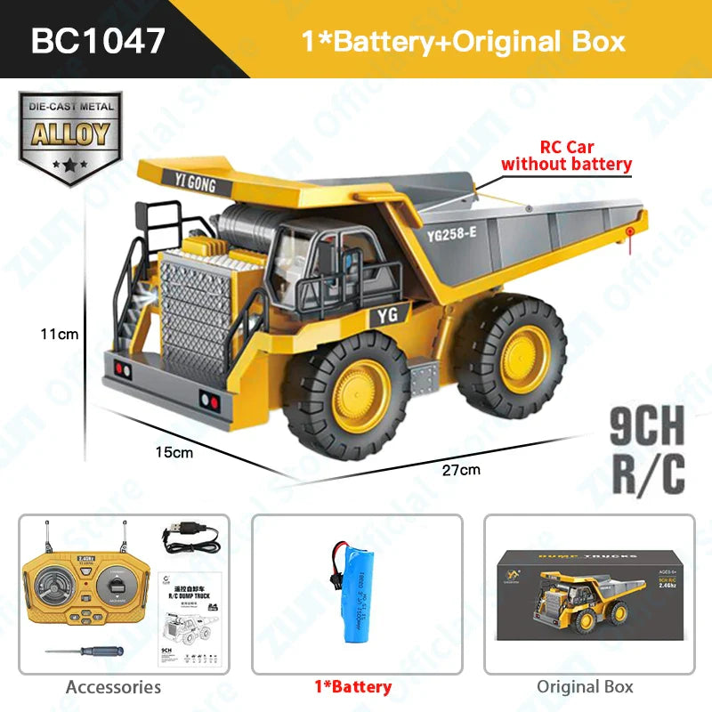 Set de Véhicules de Construction RC Professionnel - Jouet Excavateur en Alliage 2.4G & Camion Benne pour Enfants