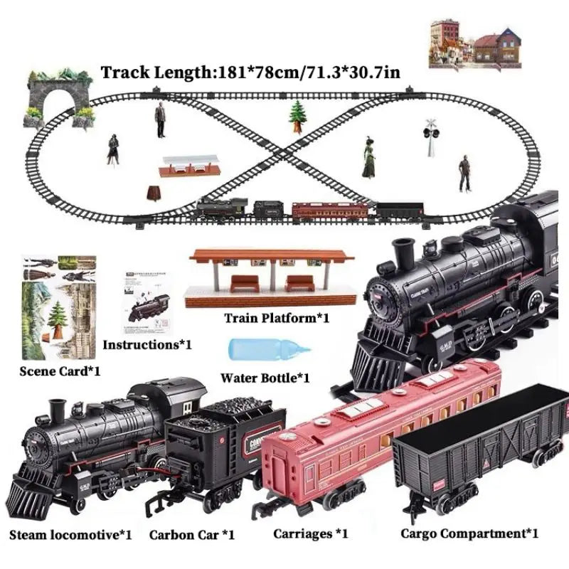Train Set avec Lumières & Sons - Jouet Locomotive Interactif pour Enfants Alimenté par Batterie Électrique à Vapeur