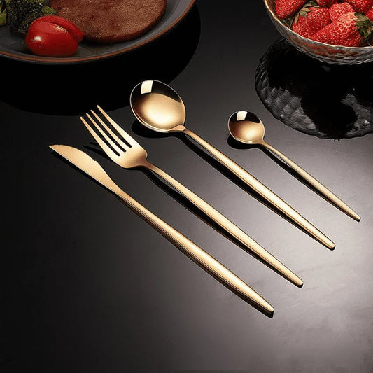 Set de vaisselle en or de 24 pièces en acier inoxydable
