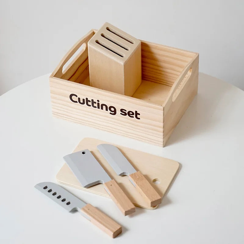 Ensemble de jeu de cuisine en bois pour enfants avec accessoires alimentaires à découper - Fruits, Légumes et jouets de boulangerie