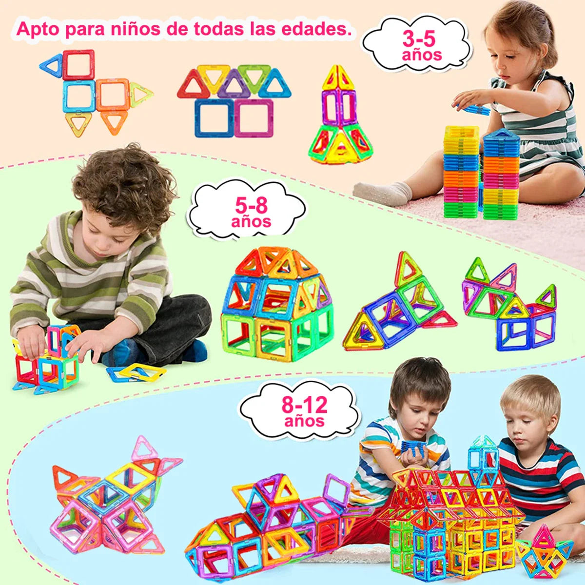 Ensemble de blocs de construction magnétiques créatifs - Grands et mini jouets DIY pour enfants de 7 à 12 ans, cadeau éducatif amusant de construction en couleurs mixtes