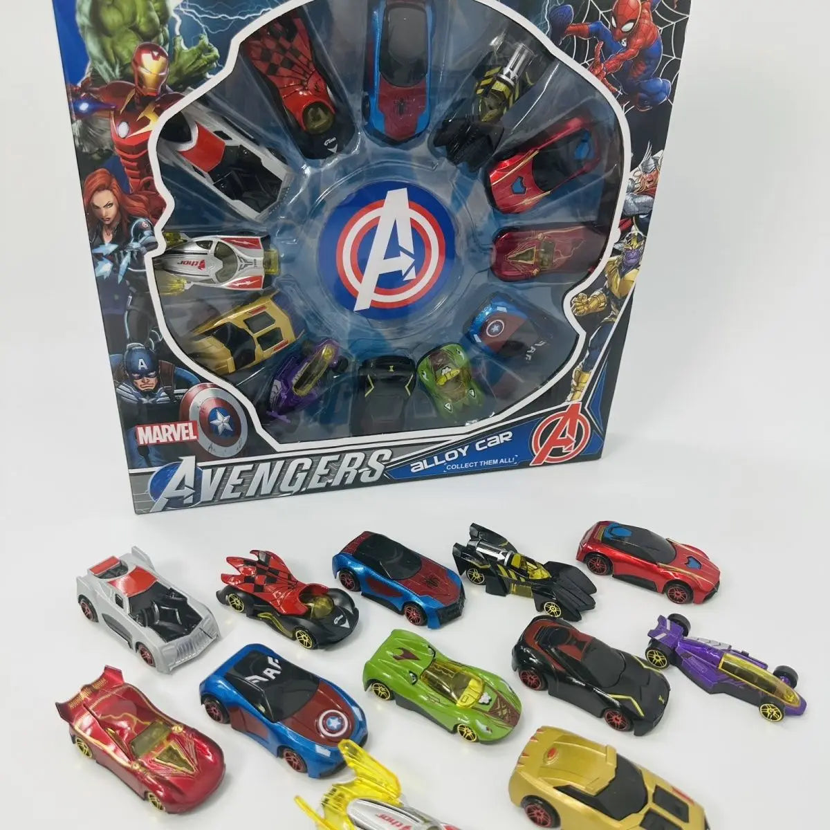 Set de voitures en métal Marvel Avengers - Iron Man, Spider-Man, Captain America Jouets de collection pour enfants