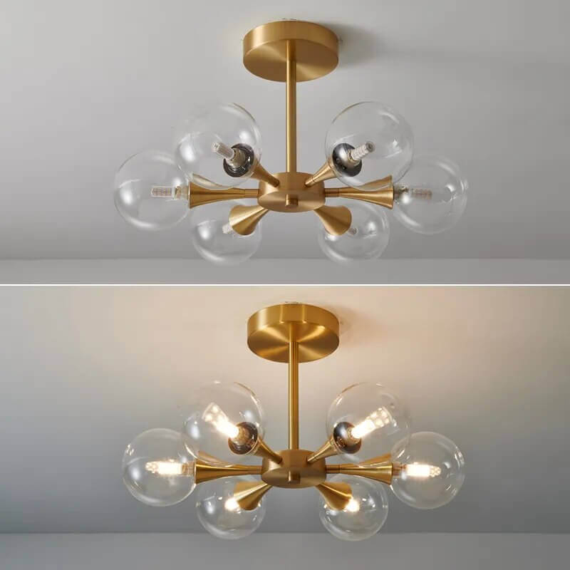 Lustre à boule en verre et cuivre moderne