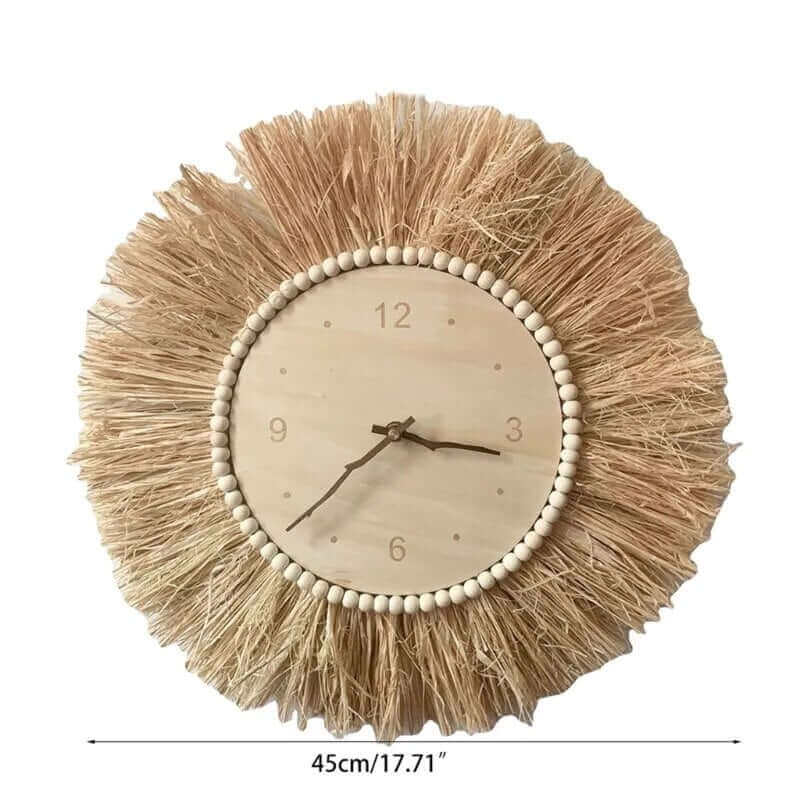 Horloge murale en raffia tissée à la main