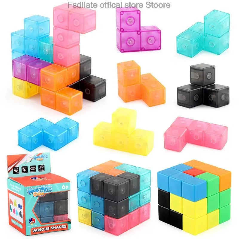 Cubes magnétiques à construire amovibles - Jouet puzzle éducatif anti-stress pour enfants, cadeau amusant pour l'apprentissage précoce