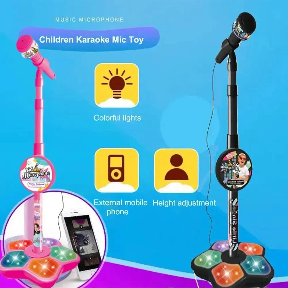 Microphone de karaoké pour enfants ajustable avec support - Jouet musical amusant pour garçons et filles, cadeau d'anniversaire éducatif, compatible MP3