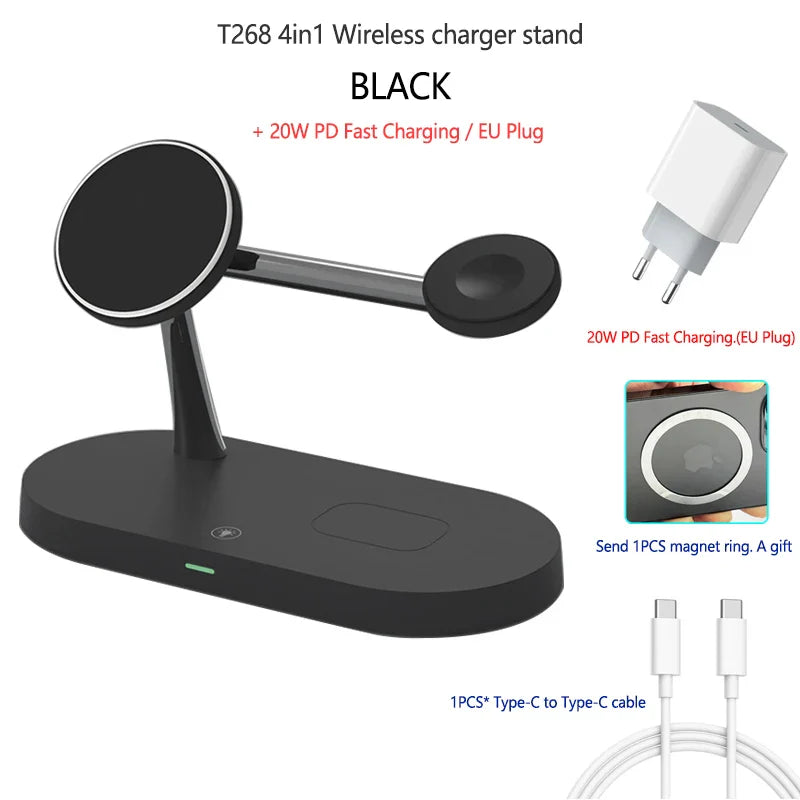 15W 4in1 MagSafe Qi Support de Charge sans Fil pour iPhone et Samsung - Chargeur de Bureau Rapide