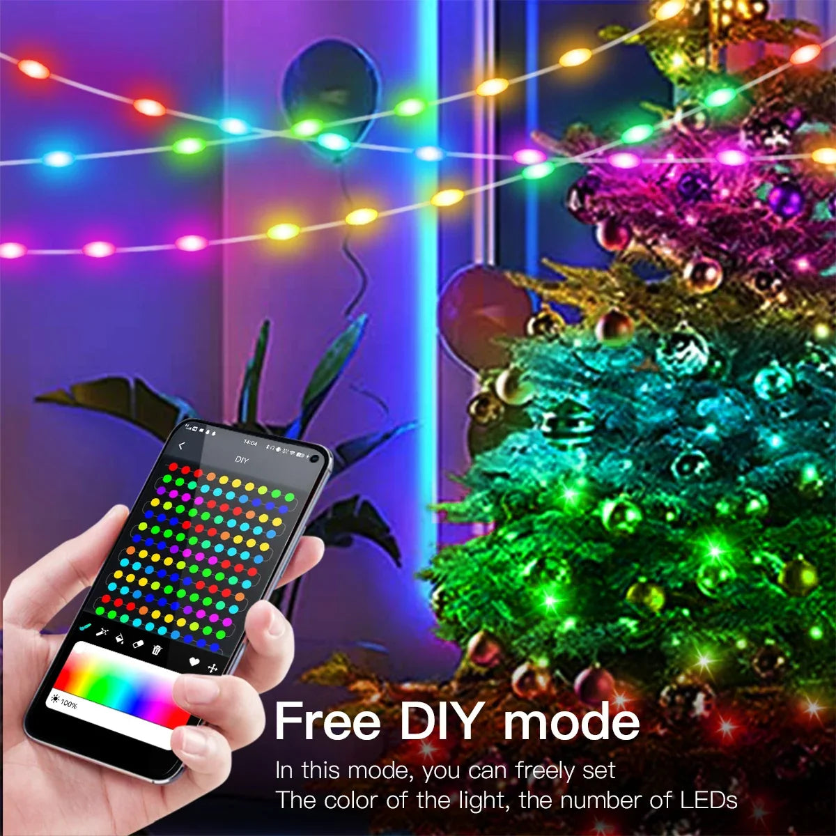 Guirlande lumineuse à LED Bluetooth Fairy pour Noël - Guirlande étanche pour sapin de Noël, décoration de vacances contrôlée par application et télécommande