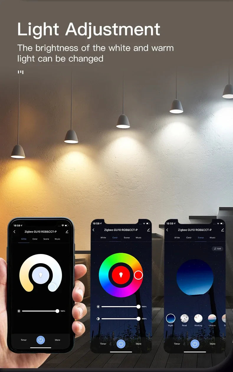 Ampoules LED sans fil Tuya Zigbee GU10 - RGB Dimmable Contrôle appareil WiFi via les applications SmartLife Google Alexa