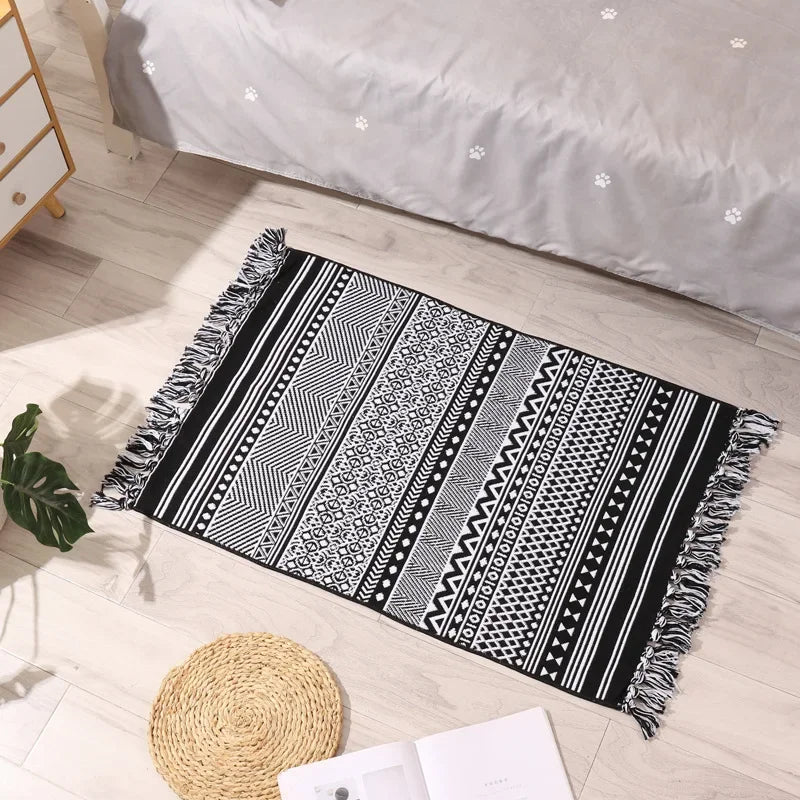 Tapis tissé à la main rétro-bohème 60x90 cm – Tapis à franges pour salon et décoration intérieure