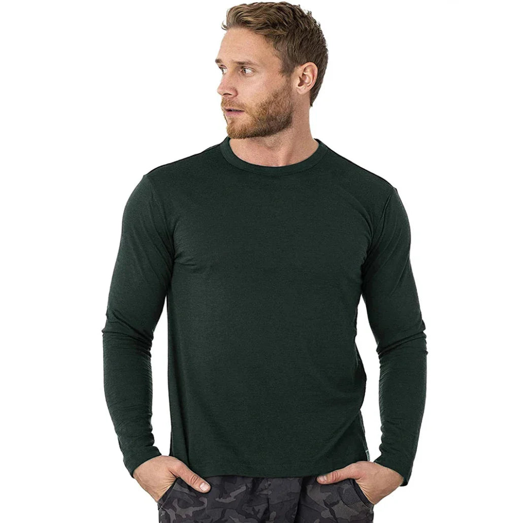 Ensemble de couche de base thermique en laine mérinos pour hommes - Haut à manches longues de poids moyen de 240G & Chaussettes de randonnée gratuites