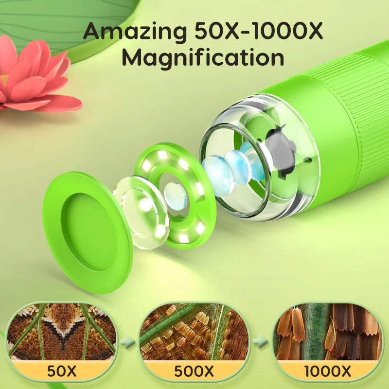 Microscope numérique portatif pour enfants - 1000x de grossissement, écran IPS de 2" outil de collection de pièces