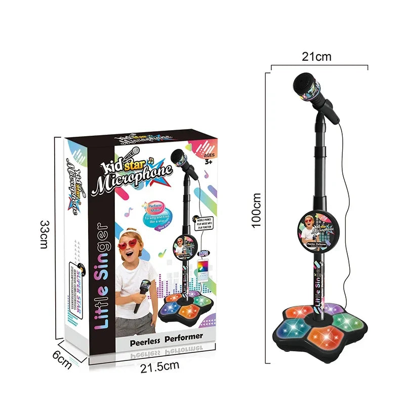 Microphone de karaoké pour enfants ajustable avec support - Jouet musical amusant pour garçons et filles, cadeau d'anniversaire éducatif, compatible MP3