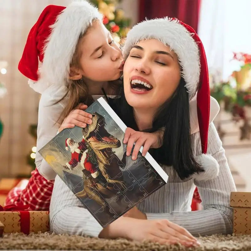 Calendrier de l'Avent Dinosaure - Compte à rebours de Noël de 24 jours, Décor de vacances amusant pour les enfants et les familles