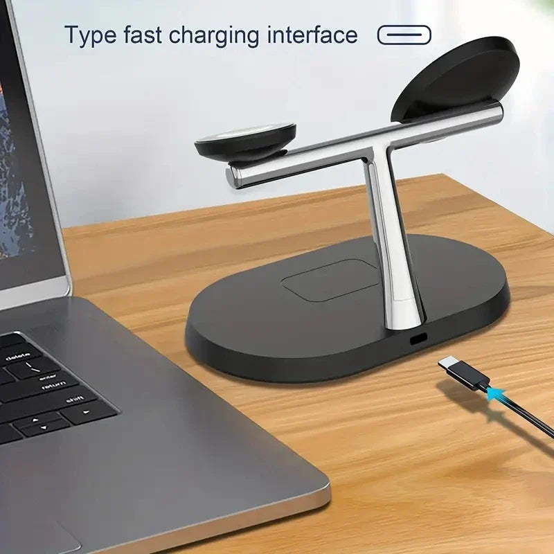 15W 3In1 MagSafe Support de Charge Sans Fil pour iPhone - Chargeur à Alimentation