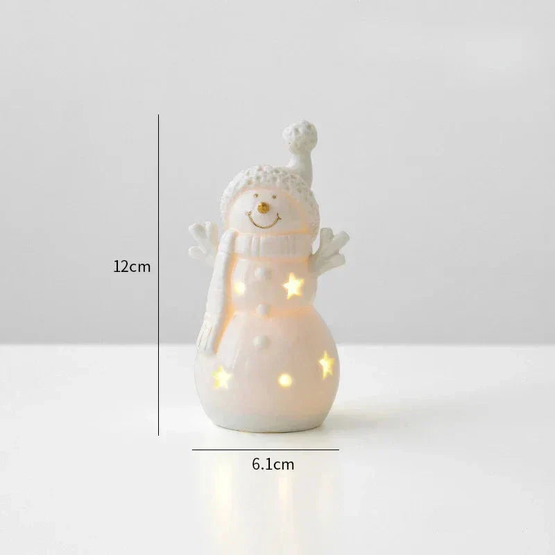 Bonhomme de neige en céramique lumineux – Figurine décorative festive pour des soirées d'hiver chaleureuses