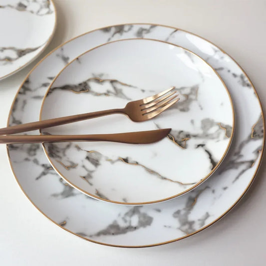 Ensemble de plats en marbre Floroux 2 pièces | Plats de service de haute qualité | Décoration de table élégante
