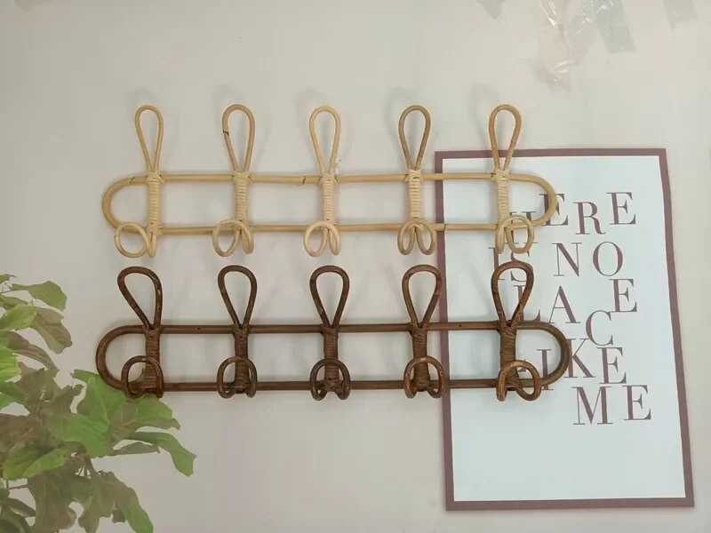Organisateur mural en rotin naturel pour enfants - 3 et 5 crochets