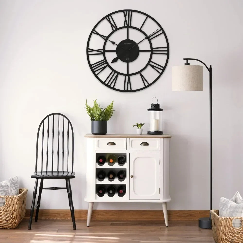 ÉléganceTemps – Horloge Murale Rétro avec Chiffres Romains, Style Ouvert