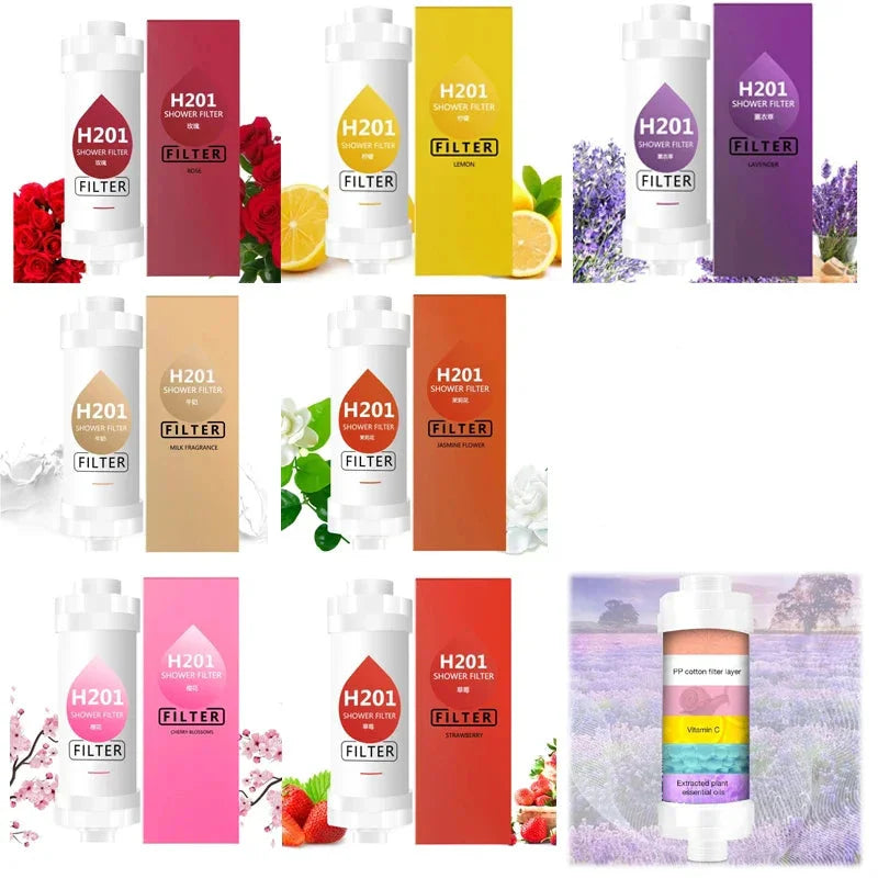 AromaGlow Filtre de Douche Parfumé - Adoucisseur d'Eau pour Cheveux et Peau