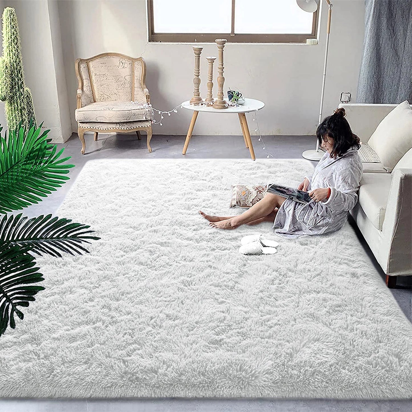 Tapis en peluche moelleux – Tapis doux et anti-dérapant pour les chambres, les salons et les chambres d'enfants