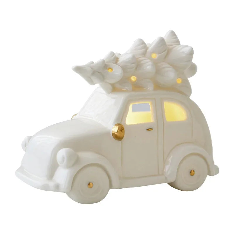 Bonhomme de neige en céramique lumineux – Figurine décorative festive pour des soirées d'hiver chaleureuses
