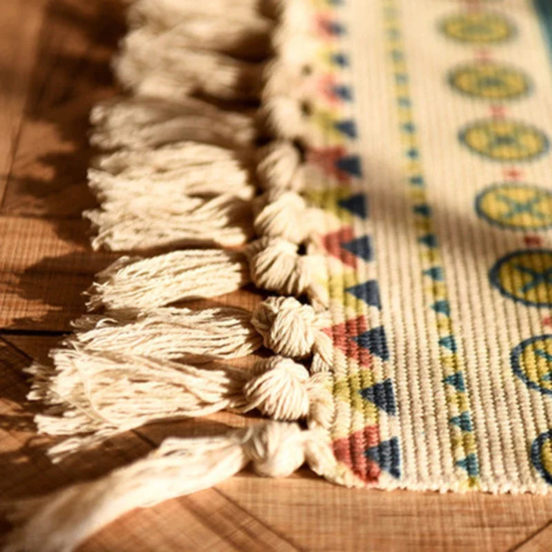 Tapis tissé à la main rétro-bohème 60x90 cm – Tapis à franges pour salon et décoration intérieure