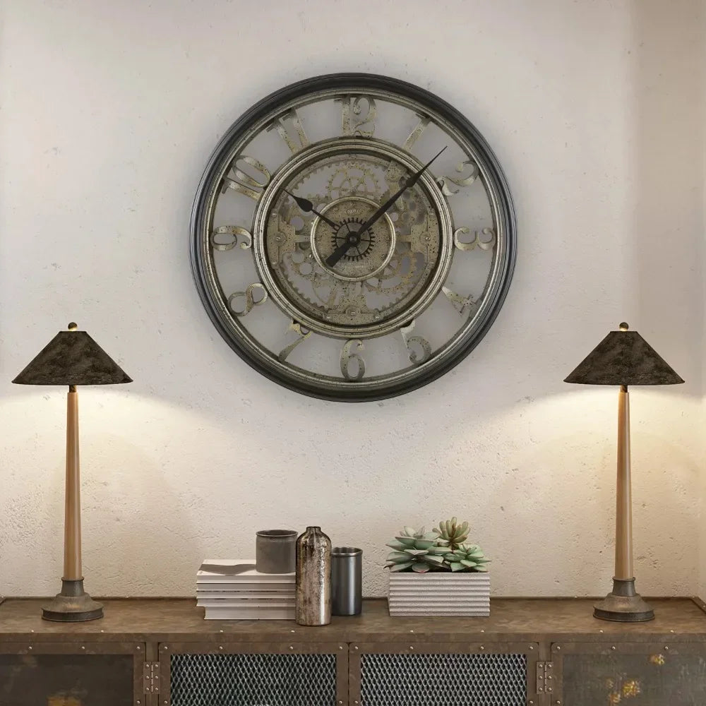 RusticGear – Horloge murale en métal avec chiffres arabes