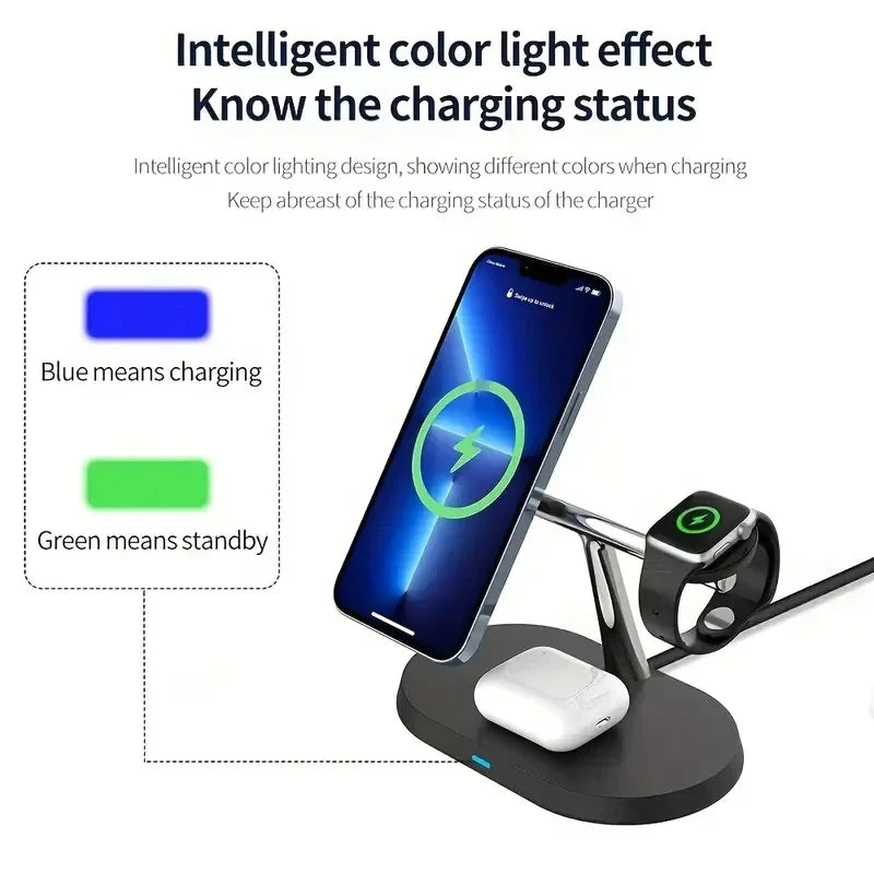 15W 3In1 MagSafe Support de Charge Sans Fil pour iPhone - Chargeur à Alimentation