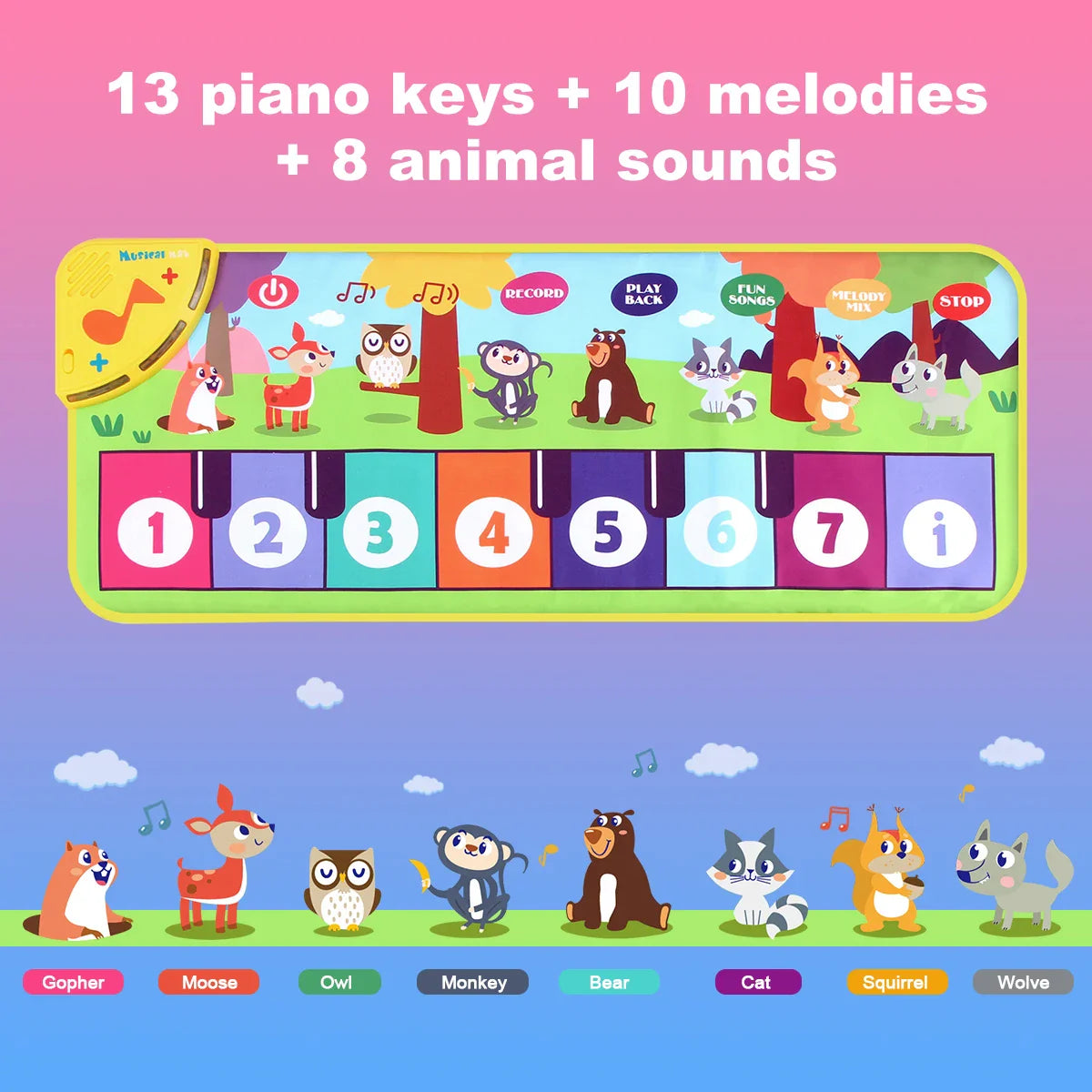 Tapis de danse musical multifonctionnel pour tout-petits - Clavier piano interactif avec sons d'animaux, cadeau éducatif pour enfants, amusement portable !