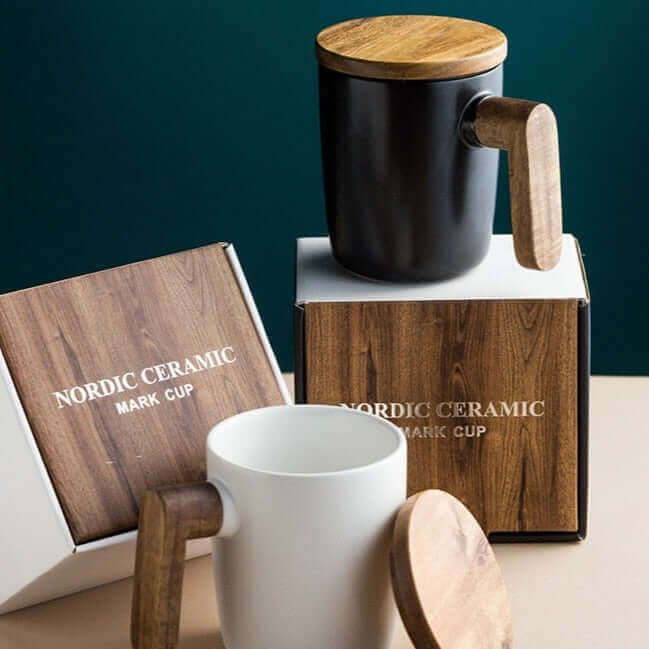 Tasse avec poignée en bois et couvercle (boîte cadeau)