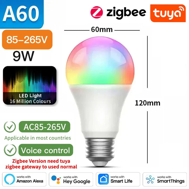 Ampoules LED intelligentes Tuya Zigbee E27 - Lumières WiFi contrôlées via les applications SmartLife Google Alexa