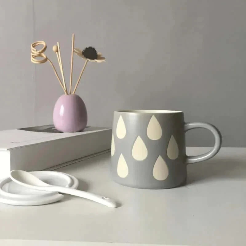 Tasse chic peinte à la main avec couvercle et cuillère optionnels