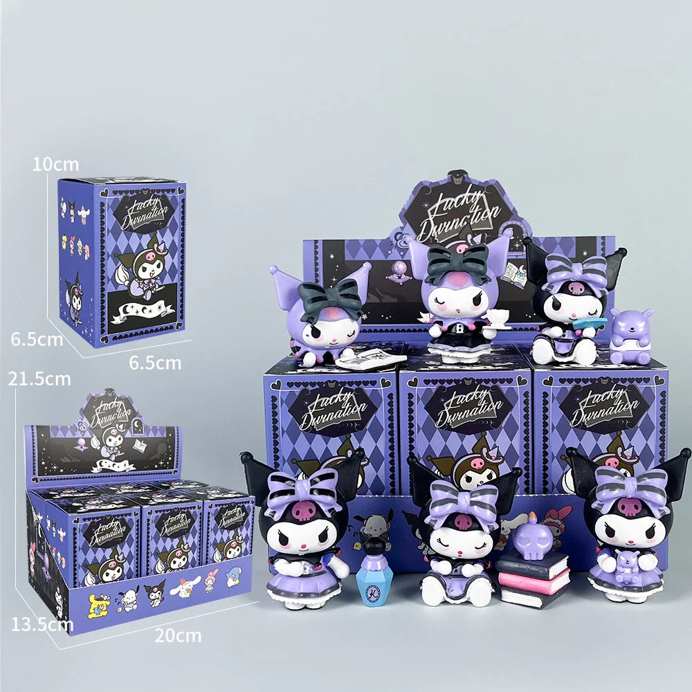 Sanrio Kuromi 6Pcs Boîte Mystère Figurines d'Action - Série de Divination Chanceuse Jolis Poupées Anime pour Collectionneurs
