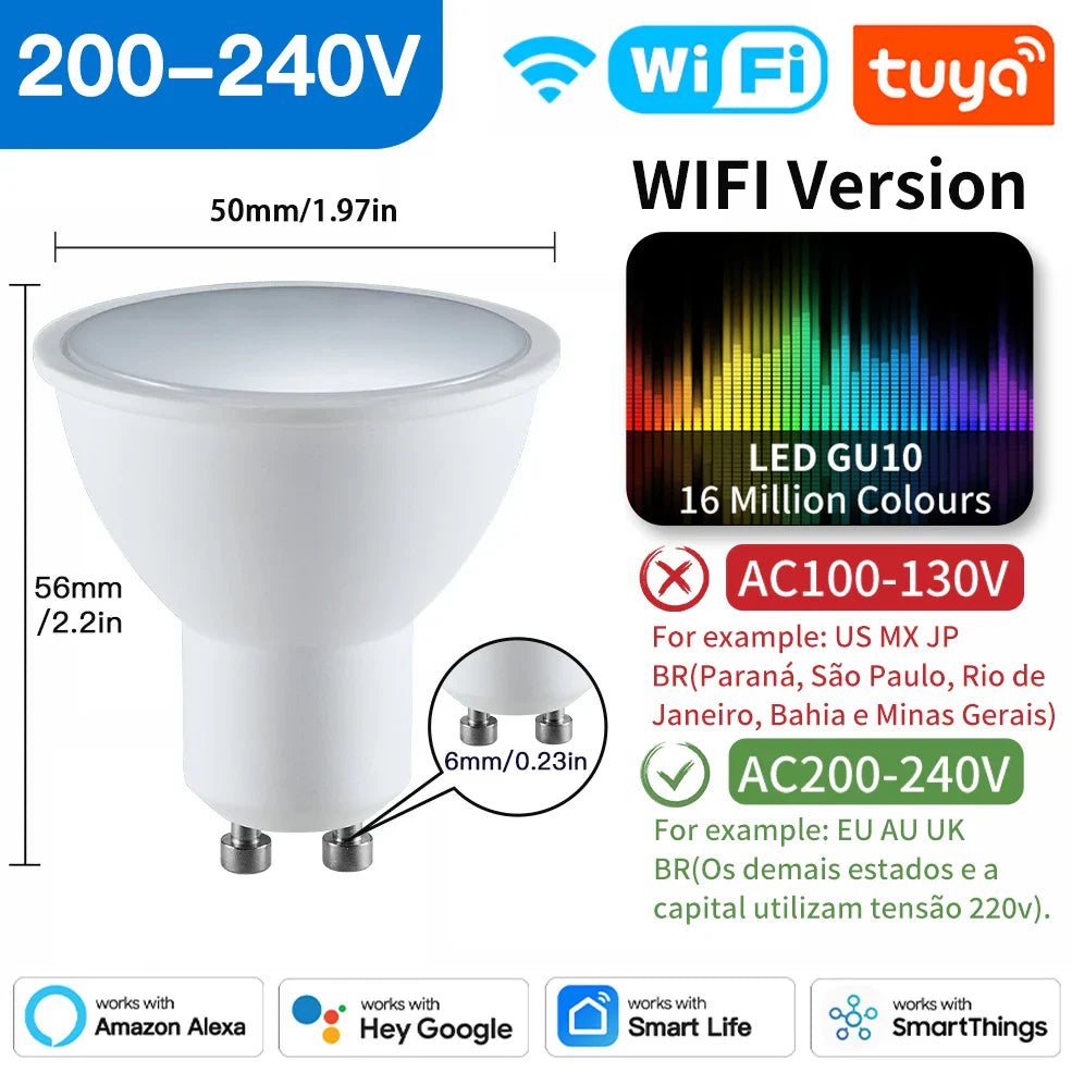 Ampoules LED sans fil Tuya Zigbee GU10 - RGB Dimmable Contrôle appareil WiFi via les applications SmartLife Google Alexa