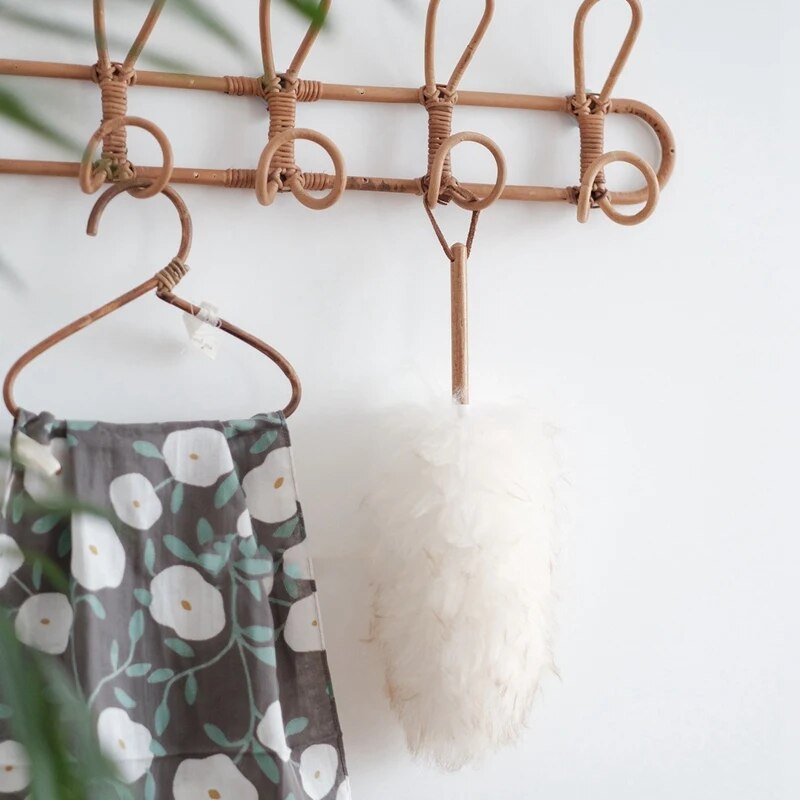 Organisateur mural en rotin naturel pour enfants - 3 et 5 crochets