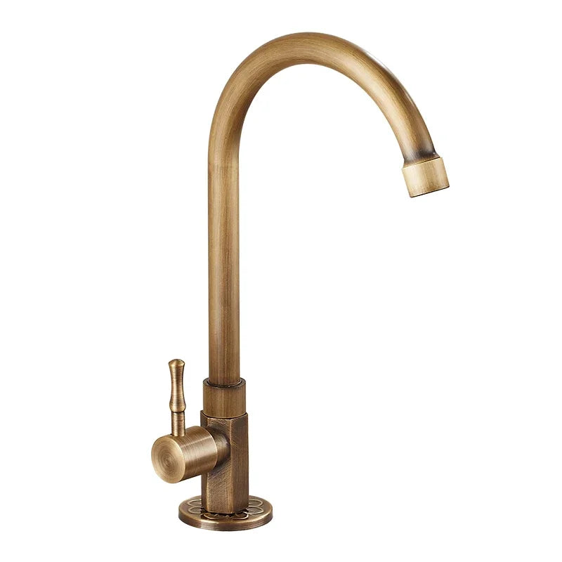Robinet de cuisine à col de cygne - Robinet de cuisine en laiton antique intemporel avec design à col de cygne