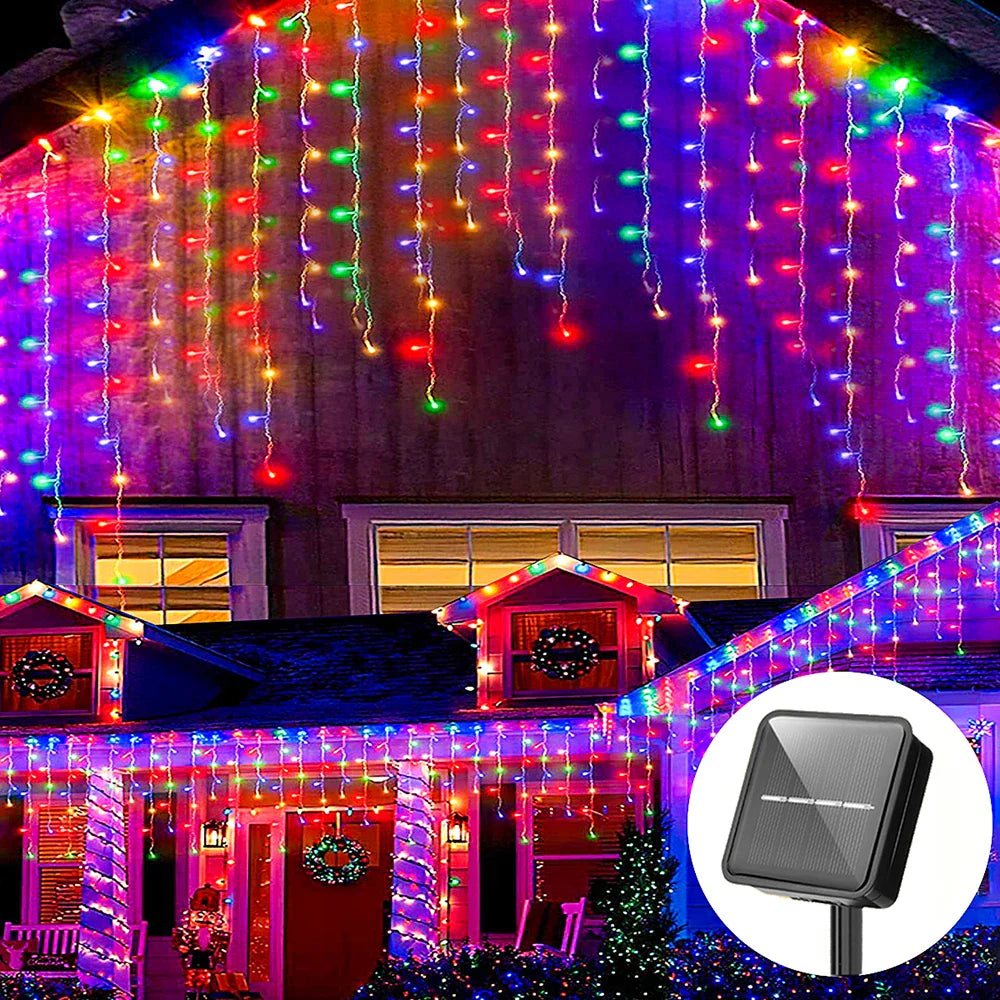 Guirlande lumineuse icicle solaire étanche - Décor de Noël d'extérieur avec 96 LED, 8 modes et télécommande pour jardin, patio, fête 3,5 m (137,7 pouces)