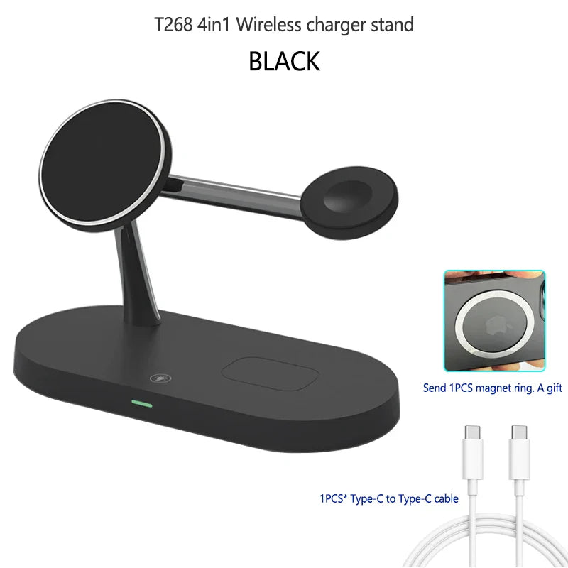 15W 4in1 MagSafe Qi Support de Charge sans Fil pour iPhone et Samsung - Chargeur de Bureau Rapide