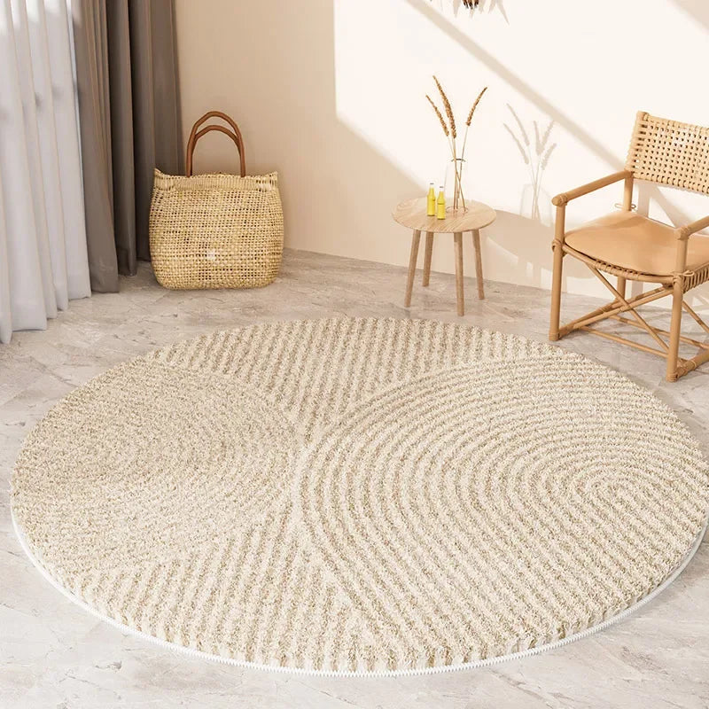 Tapis Wabi-Sabi Rond – Grand tapis antidérapant au look bois pour salon et chambre