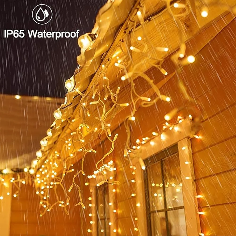 Guirlande lumineuse icicle solaire étanche - Décor de Noël d'extérieur avec 96 LED, 8 modes et télécommande pour jardin, patio, fête 3,5 m (137,7 pouces)