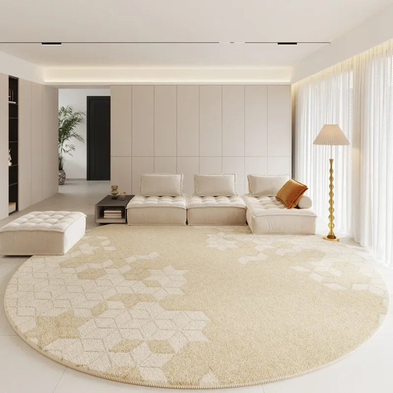 Tapis rond moderne - Tapis moelleux pour chambre et salon, décoration douce couleur crème