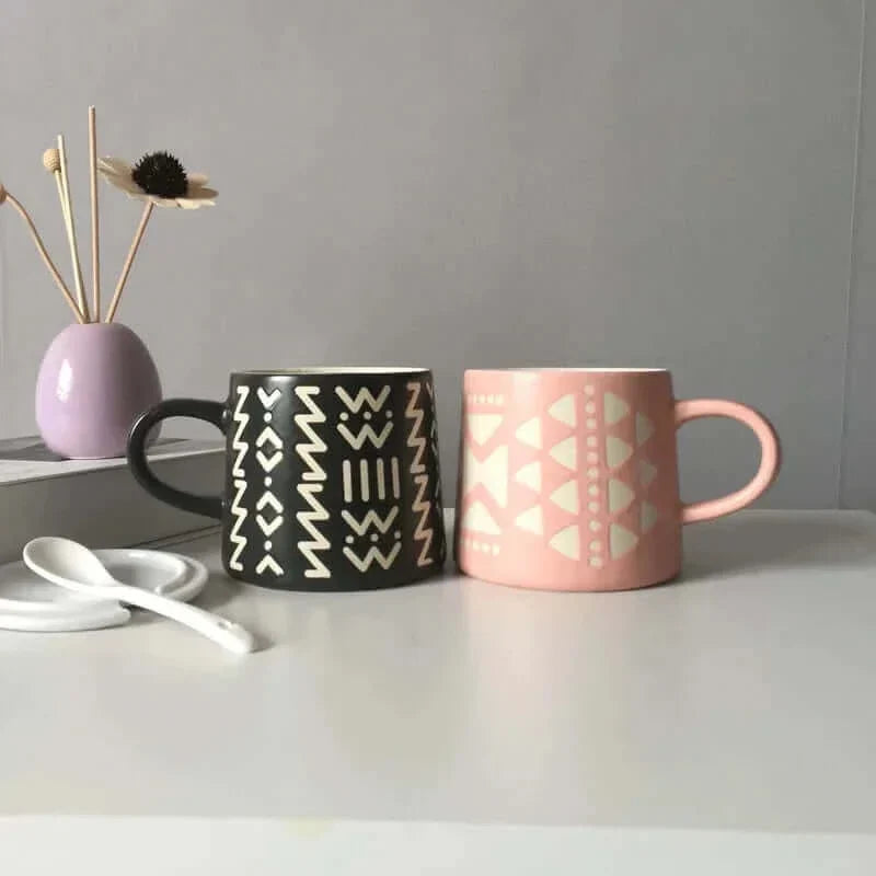 Tasse chic peinte à la main avec couvercle et cuillère optionnels