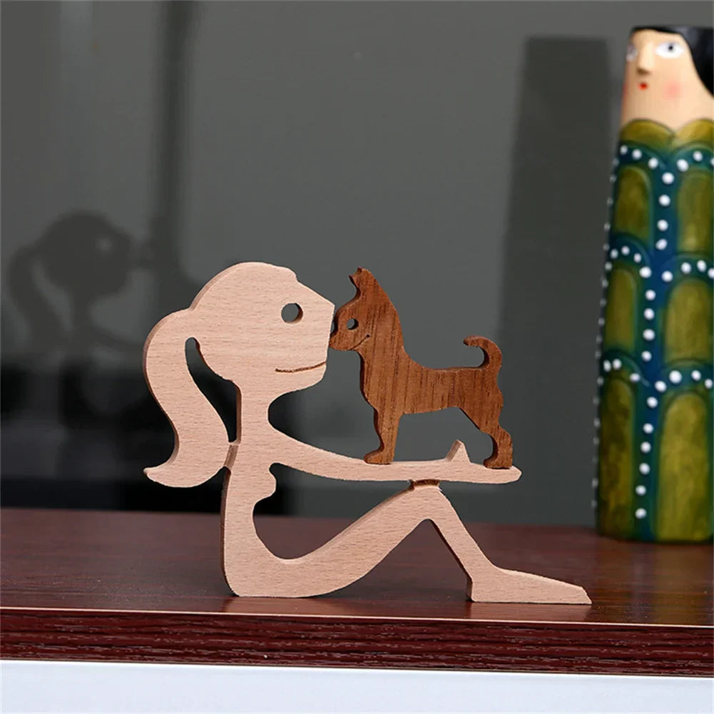 Figurine en bois de chien pour la famille, décoration de table de bureau artisanale, modèle de sculpture pour la maison et le bureau, sculpture d'animal de compagnie, cadeau de Noël