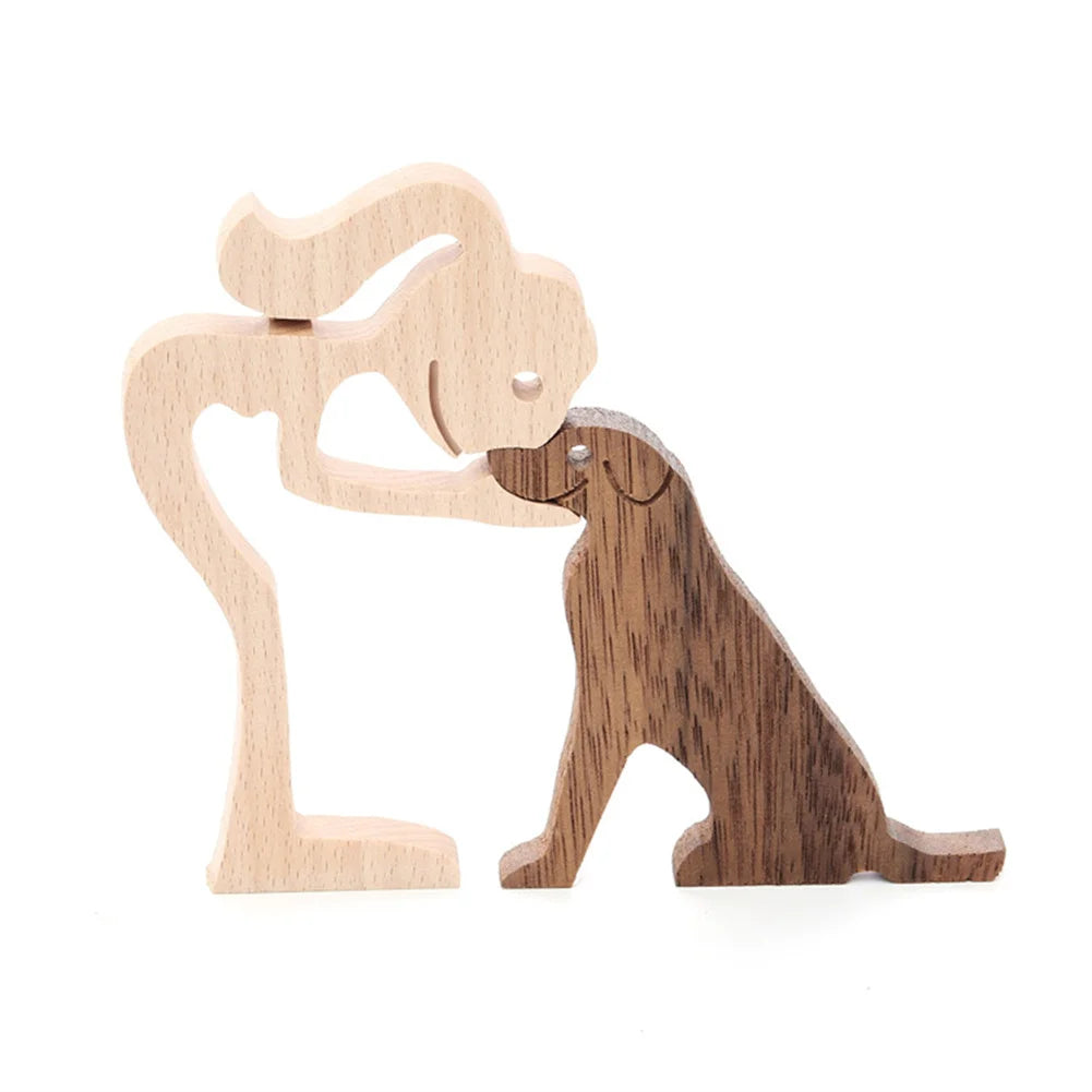 Figurine en bois de chien pour la famille, décoration de table de bureau artisanale, modèle de sculpture pour la maison et le bureau, sculpture d'animal de compagnie, cadeau de Noël