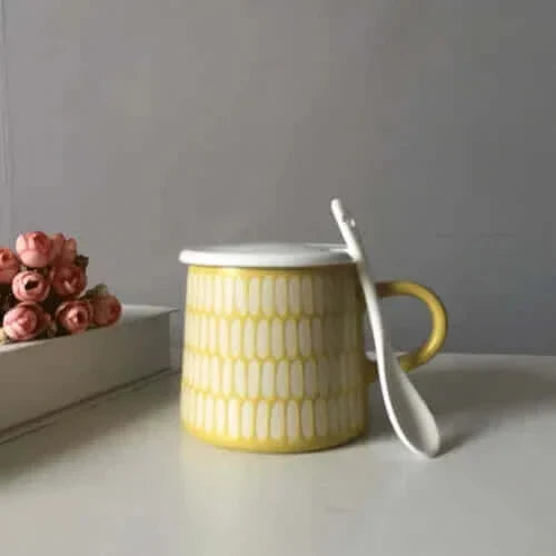 Tasse chic peinte à la main avec couvercle et cuillère optionnels